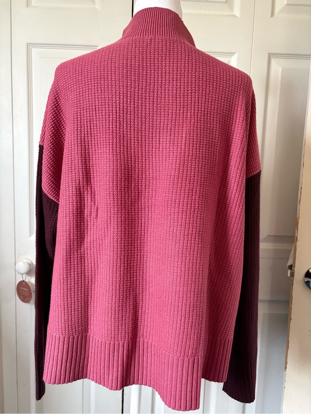 Talbots Rose Pink Mock Neck Sweater with Burgundy Sleeves - Picture 2 of 6